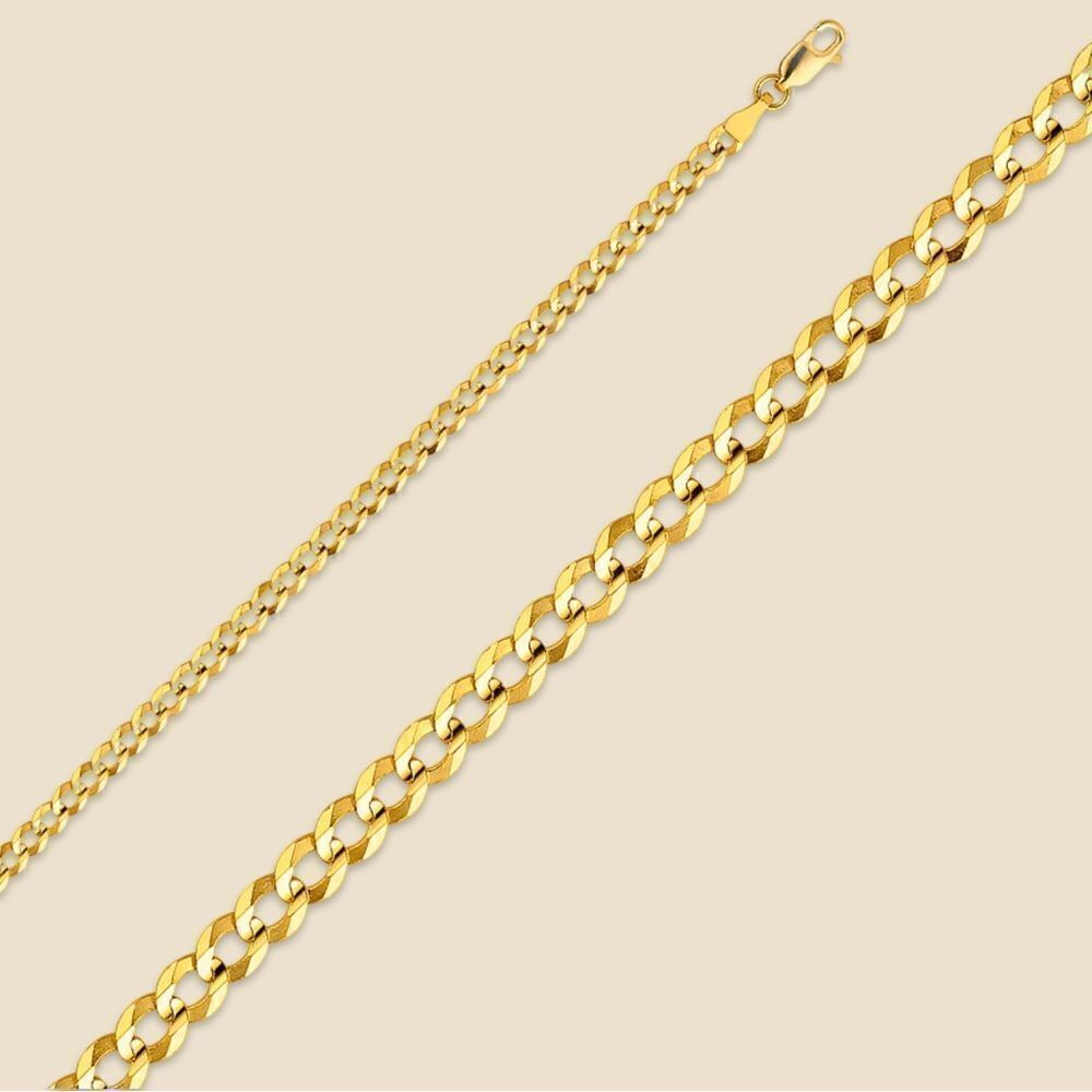14k Solid Yellow Curb Concave cuban Chain Necklace | 3.5 mm | Real Gold Cuban |